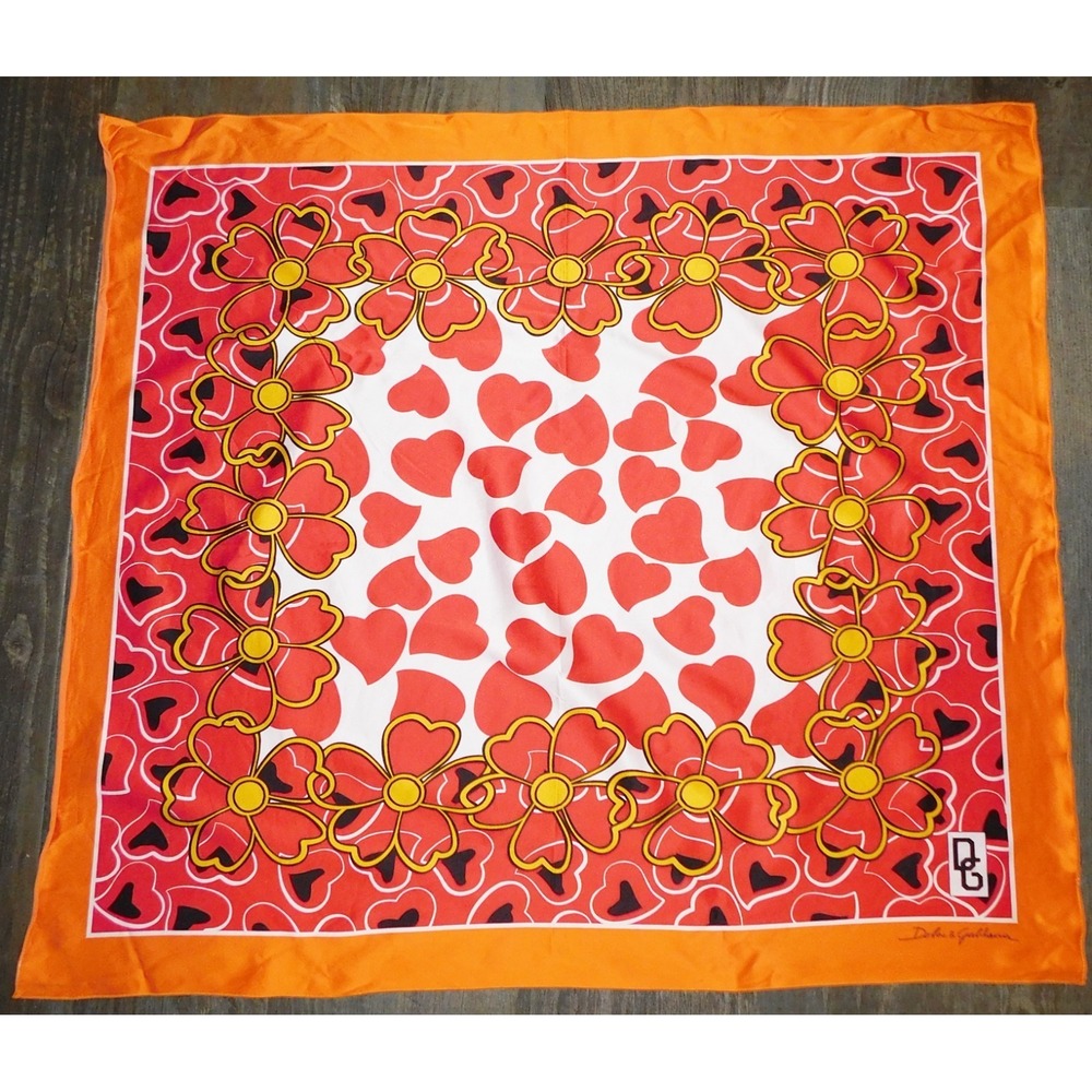 Dolce & Gabbana  D&G Heart Print Silk Scarf 32" x 32"
